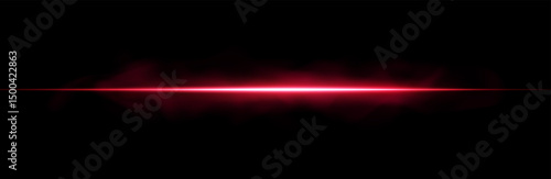 Futuristic red laser lines with glow, flare and smoke on black background. Neon light effect with sparkle, ray and digital beam. Abstract vector for tech, police or sci fi themes. Transparent PNG.