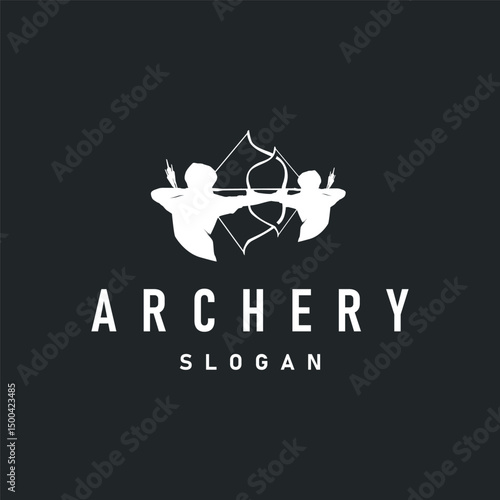 simple archer logo design with simple and elegant black silhouette concept, archery sports symbol as design illustration template