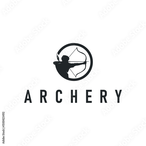 simple archer logo design with simple and elegant black silhouette concept, archery sports symbol as design illustration template