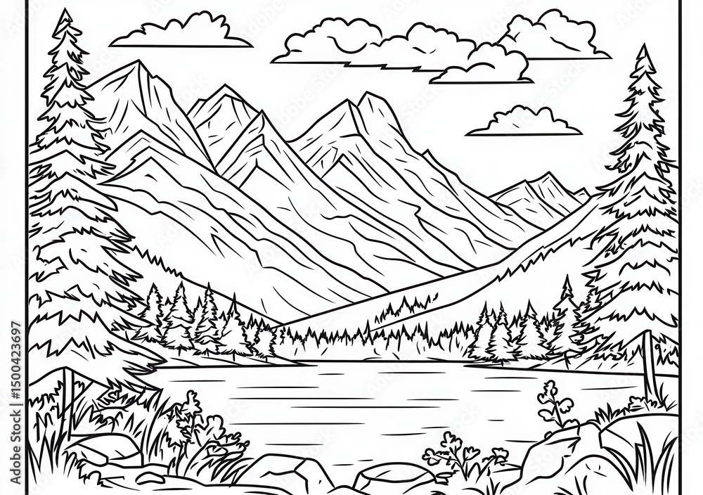 Paesaggio montano stilizzato in bianco e nero Paesaggio montano stilizzato in bianco e nero