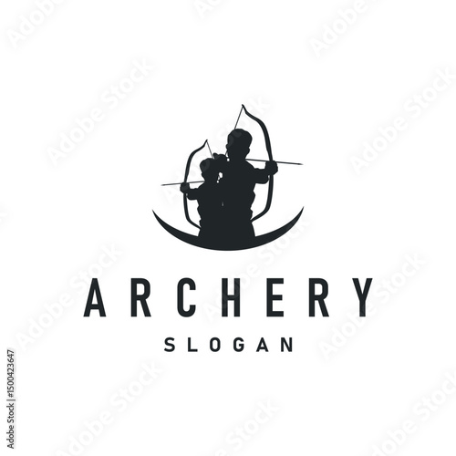 simple archer logo design with simple and elegant black silhouette concept, archery sports symbol as design illustration template