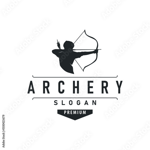 simple archer logo design with simple and elegant black silhouette concept, archery sports symbol as design illustration template