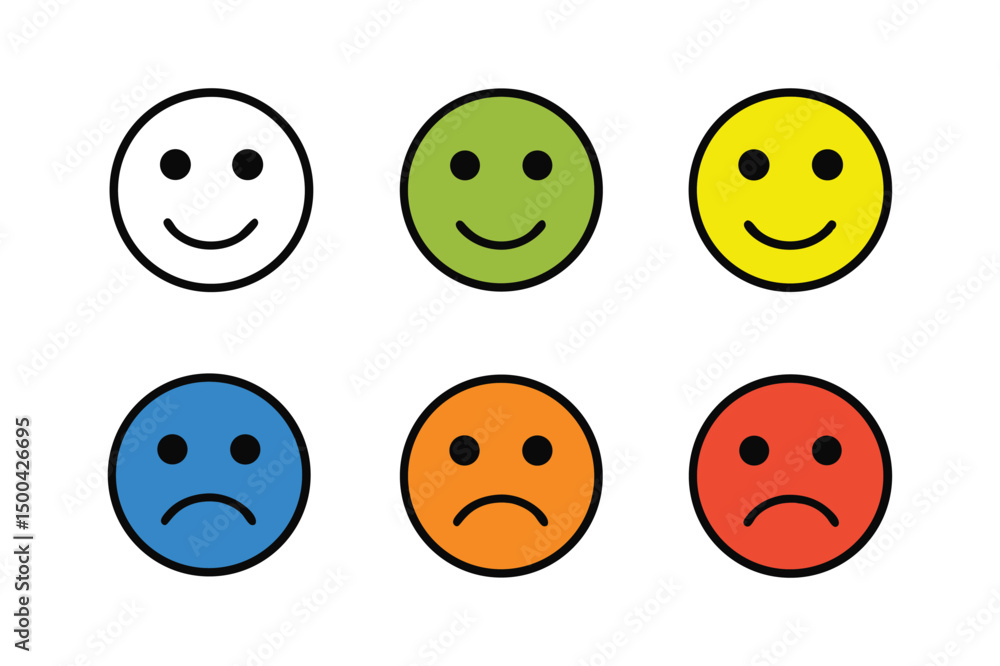 Colorful Smiley and Frowny Faces A Set of Six Diverse Emotion Icons for Feedback, Surveys, and User Interfaces Colorful Smiley and Frowny Faces A Set of Six Diverse Emotion Icons for Feedback, Surveys, and User Interfaces