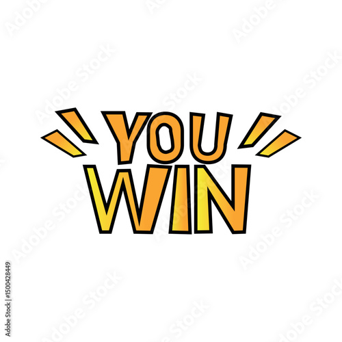 You Win Text with Comic Style Burst for Gaming Victory Screens on white background. Vector illustration.