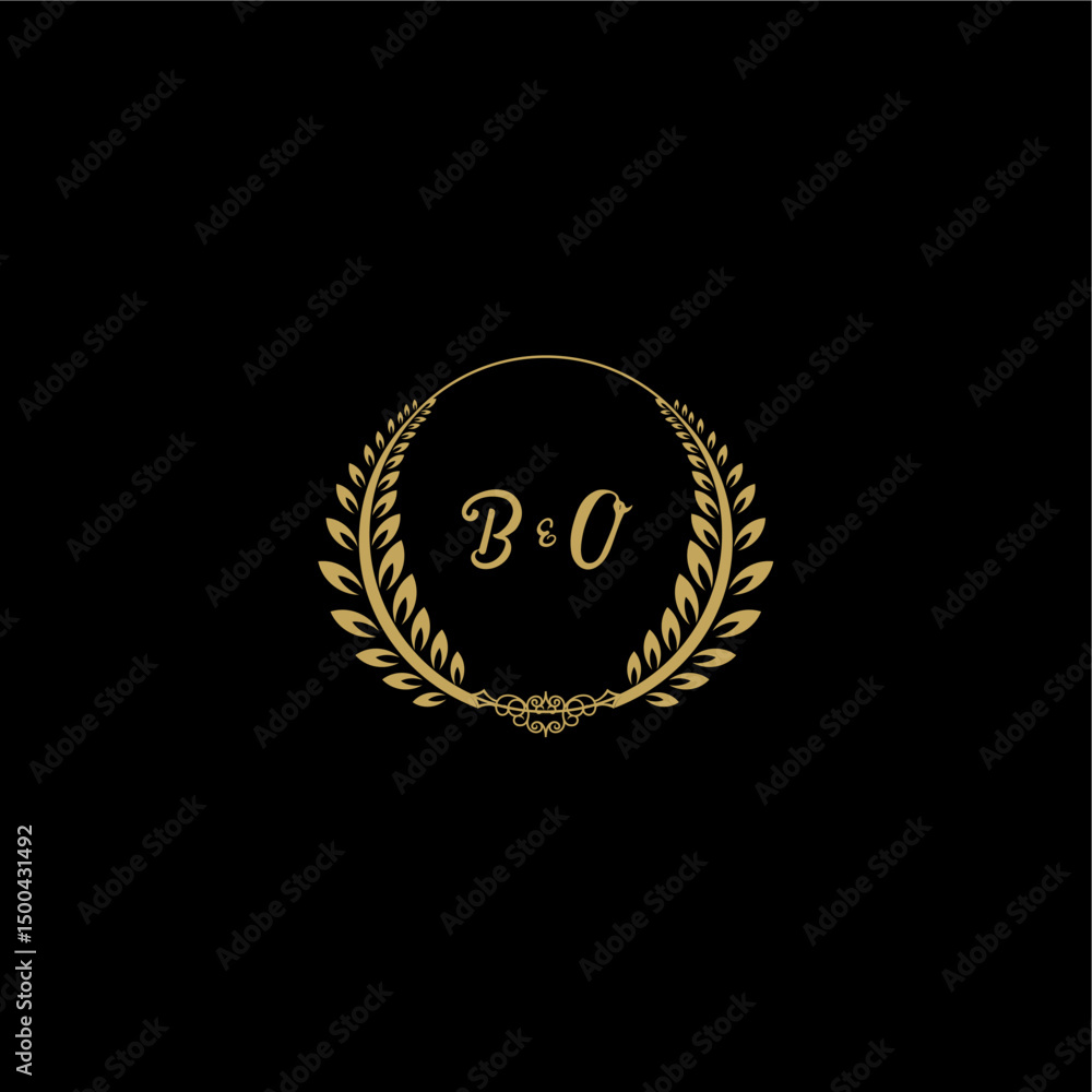 Naklejka premium BO beautiful, feminine and elegant wedding monogram initial logo with circle floral gold