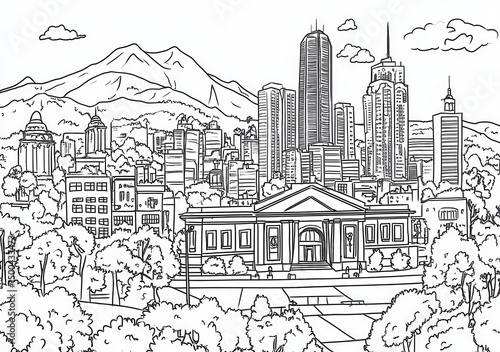 Wallpaper Mural Skyline urbana in bianco e nero, stile schizzo Torontodigital.ca