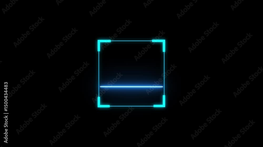 Glowing laser scanning icon with minimal line animation. Scanning icon animation with minimal lines and glowing square effects on dark modern digital background. scanning process with laser