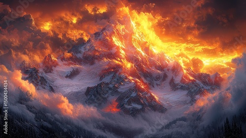 Wallpaper Mural Fiery mountain range sunset Torontodigital.ca