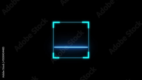Glowing laser scanning icon with minimal line animation. Scanning icon animation with minimal lines and glowing square effects on dark modern digital background. scanning process with laser