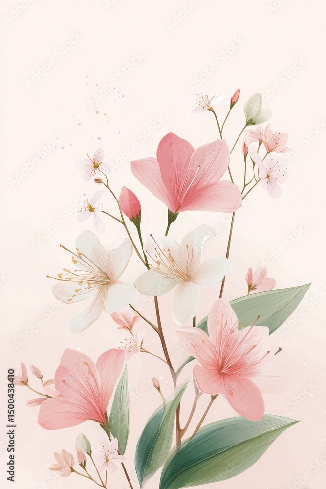 Obraz premium Elegant Floral Composition with Soft Pastel Colors on Light Background