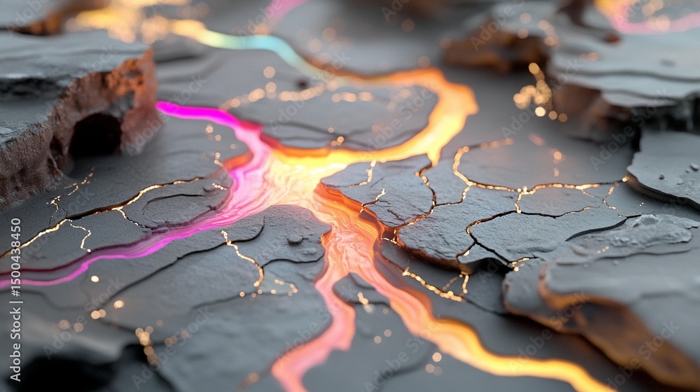 Fototapeta premium Glowing Lava in Cracked Earth