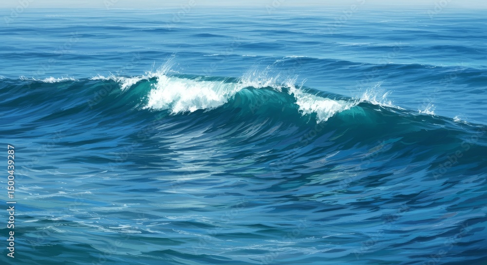 Fototapeta premium Ocean Wave Illustration Breaking on the Sea Surface With Blue Water