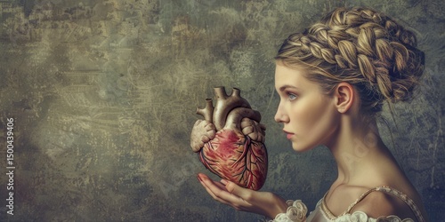 Giovane donna con cuore anatomico