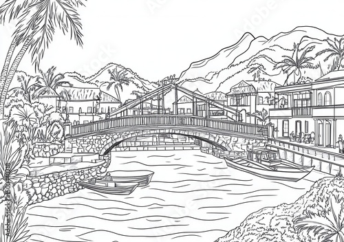 Wallpaper Mural Paesaggio tropicale con ponte e canali Torontodigital.ca