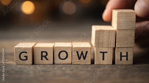 Wallpaper Mural Hands Stacking Wooden Blocks to Spell Growth and Promote Teamwork Torontodigital.ca