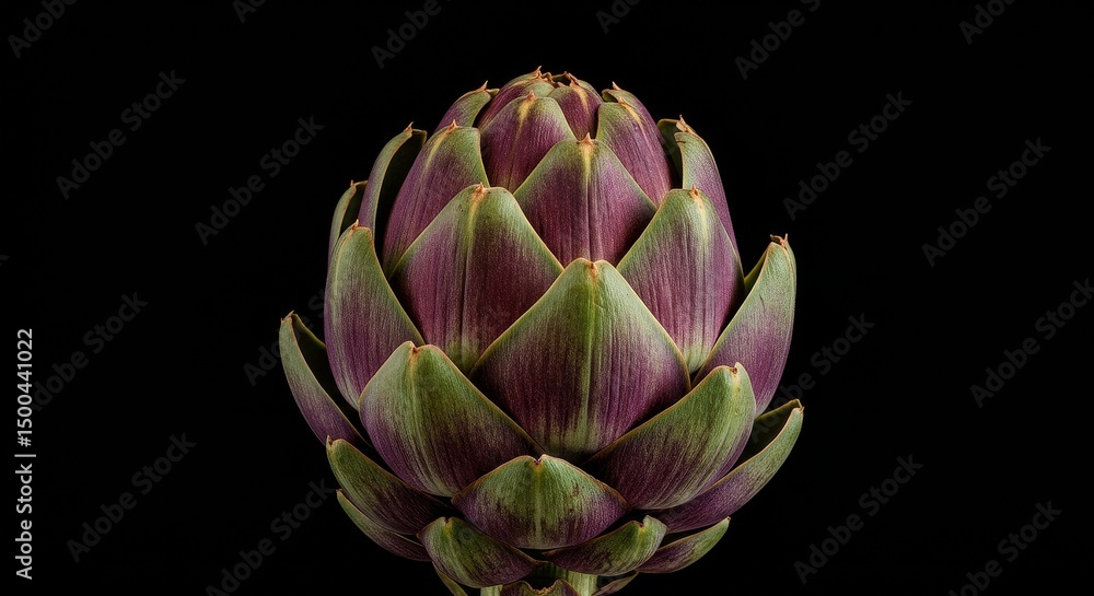 Obraz premium Photo of Artichoke with Purple and Green Tones Isolated on Black Background