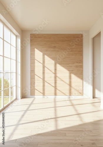 Wallpaper Mural Photo of Empty Room Interior with Sunlight and Wooden Wall in Bright Daylight Torontodigital.ca