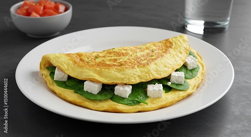 Egg white omelette with spinach and feta. High-protein, low-fat breakfast, bodybuilding diet