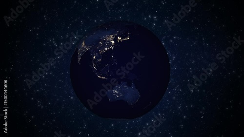 Realistic 3D Rotating Earth at Night in Space, HD, loop