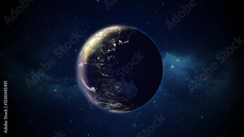 Realistic 3D Rotating Earth at Night in Space, HD, loop