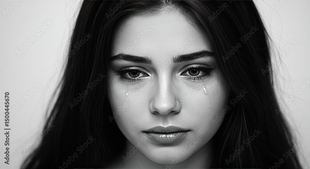 Photo of a Woman with Tears Running Down Face in Black and White Photo of a Woman with Tears Running Down Face in Black and White