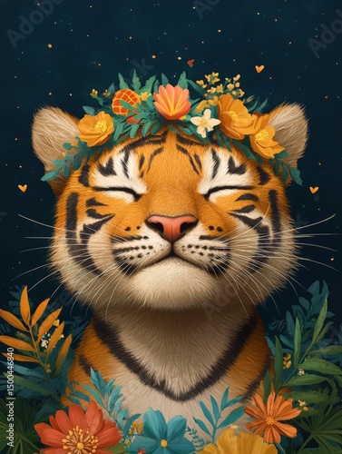 Ethereal Scene Featuring a Blissful Strawberry Tiger in Nature
