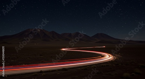 Photo of Night Highway Trails With Starry Sky and Blurred Traffic Lights