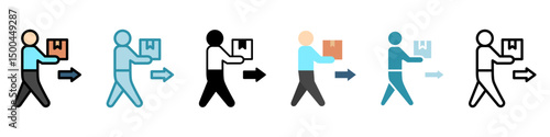 Delivery Man multi style, mini illustration icon set. use for modern concept, print, UI, UX kit, web and app development. Vector related to sales, logistic and ecommerce