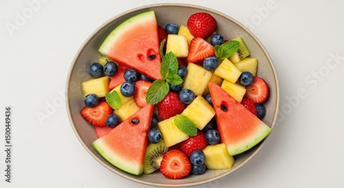 Fresh and Colorful Fruit Salad Delight with Watermelon, Berries, and Pineapple photo