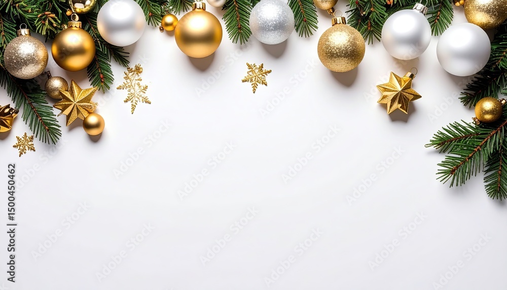 Gold Silver Christmas Ornament Border. Gold Silver Christmas Ornament Border.