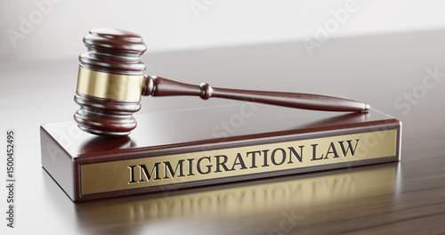 Immigration Law: Judge's Gavel as a symbol of legal system and wooden stand with text word