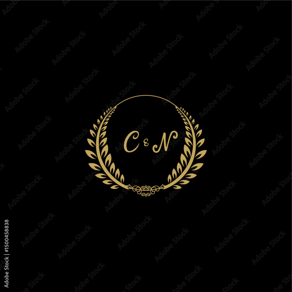 Naklejka premium CN beautiful, feminine and elegant wedding monogram initial logo with circle floral gold