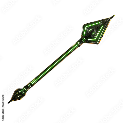 Futuristic Arrow with Digital Accents in Neon Chart Isolated on Transparent Background