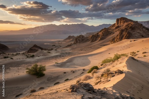 Wallpaper Mural Desert landscape with sand dunes mountains and cloudy sky at sunset Torontodigital.ca