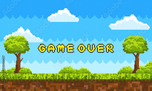 Cartoon flat illustration retro pixel art landscape background. suitable for 8-bit retro-style game over design