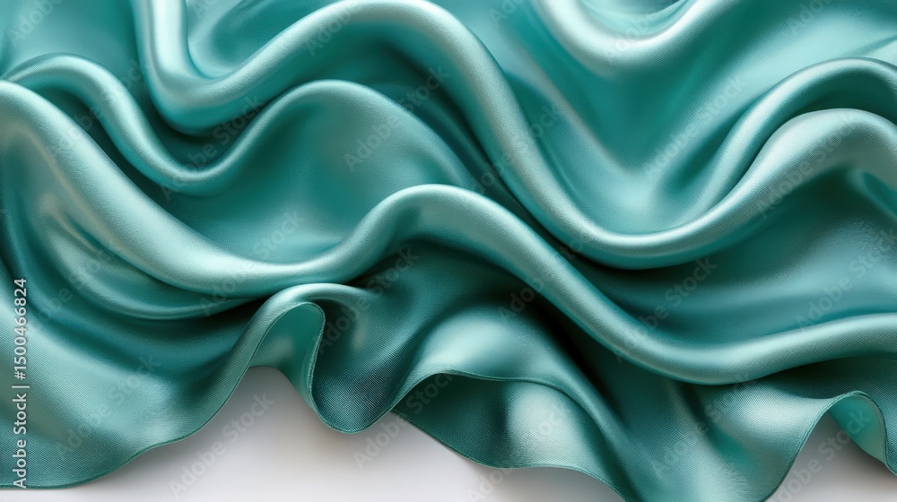Obraz premium Elegant aqua silk fabric with flowing drapery creating a soft and luxurious texture