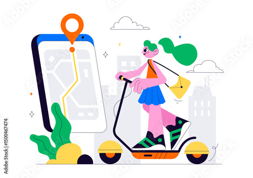 Electric Scooter Rental Service Vector Illustration featuring Transportation You Can Rent for a Quick and Eco Friendly Ride in a Flat Style Background