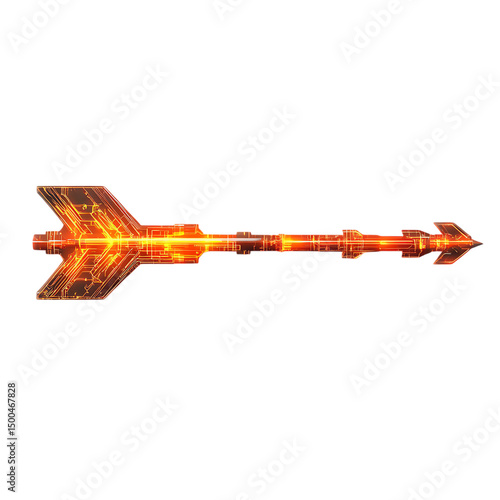 Futuristic Arrow with Digital Precision in Neon Orange Isolated on Transparent Background
