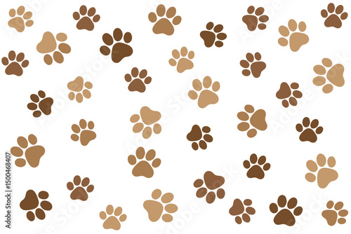 A cute pattern of brown dog paws is displayed in this vector background, offering a soft and friendly touch in a minimal style.

