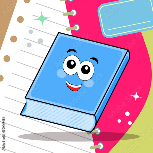 Kawaii school book in cute cartoon style. Happy school supplies. Hand drawn clip art illustration. Back to school concept. flat illustration of education and semester. 