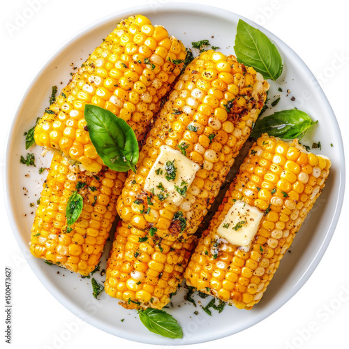 Grilled Corn On The Cob With Butter And Fresh Basil. Summer BBQ Staple, Simple And 