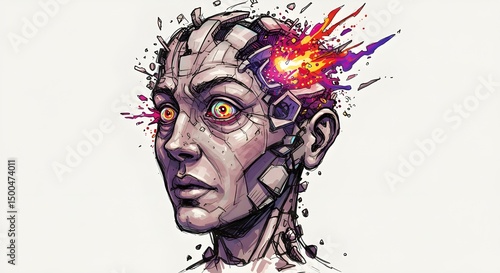 Neural Eruption: Cybernetic Mind Fracturing Under Intense Digital Pressure