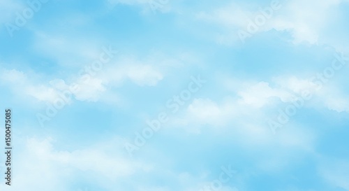 Abstract Sky Watercolor Background in Shades of Blue with White Cloud Shapes