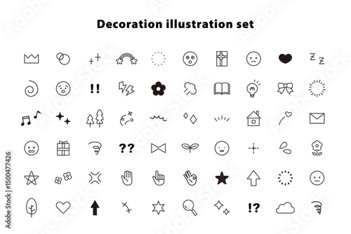 シンプル　装飾　アイコンセット 　かわいい　ミニマル　イラスト　セット　線画　表情　記号　感情
