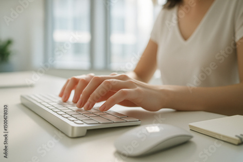 woman typing on keyboard