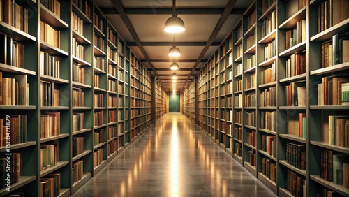 Wallpaper Mural Long empty corridor with bookshelves lined up in both sides Torontodigital.ca