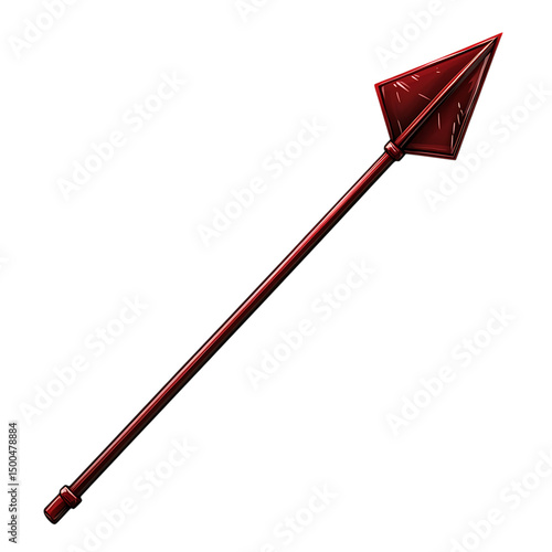 Bold Arrow with Angular Form in Cherry Red Colour Isolated on Transparent Background
