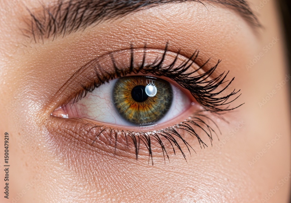 Obraz premium Close Up Photo of Human Eye Showing Details of Brown Green Iris Beauty Portrait