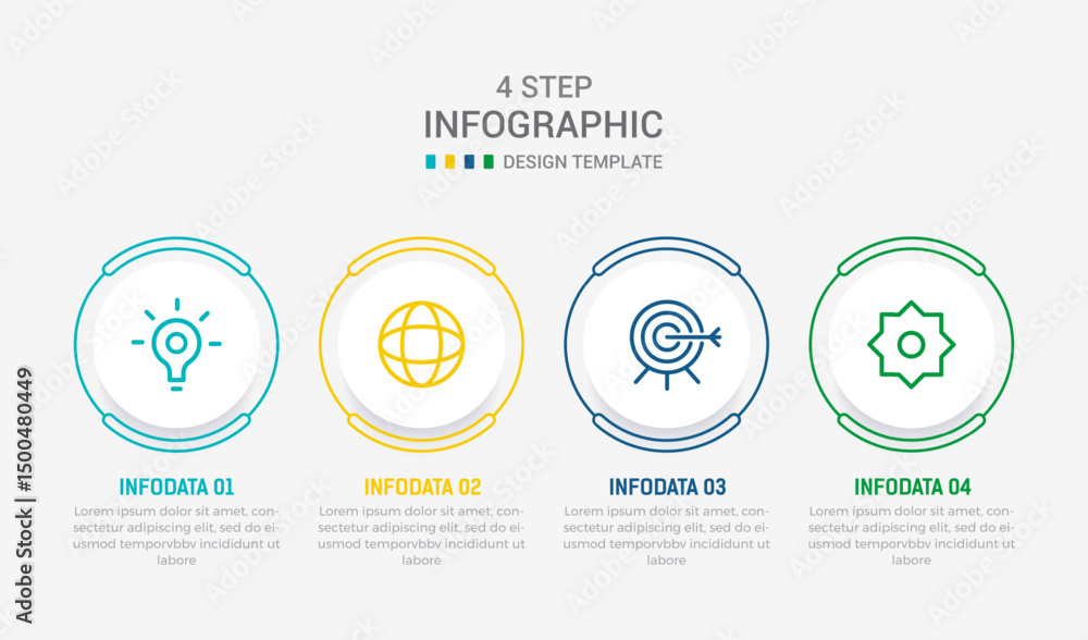 Fototapeta premium Four Step Infographic element design Vector template for presentation. process diagram and presentations step, workflow layout, banner, flow chart, info graphic vector illustration.