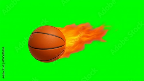 Spinning basketball with flame effects on green screen background, generative ai